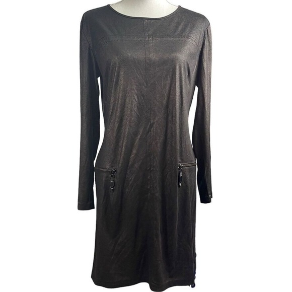 Insight New York Dress Size 6 Black Faux Leather Long Sleeve Zipper‎ Pockets - Picture 1 of 10